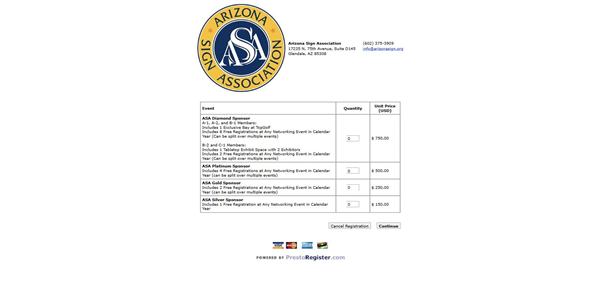 Arizona Sign Association registration form