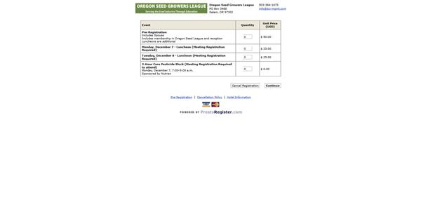 Oregon Seed Growers League registration form